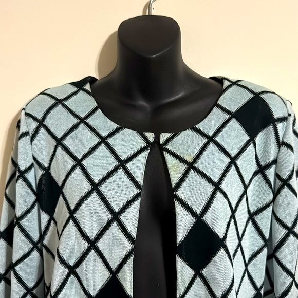 MING WANG open front cardigan diamond pattern size L 3/4 length sleeves - Picture 2 of 6